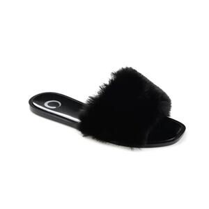 JOURNEE COLLECTION 'DUSK' FAUX FUR BAND SLIDE SANDALS BLACK WOMENS 7M NEW